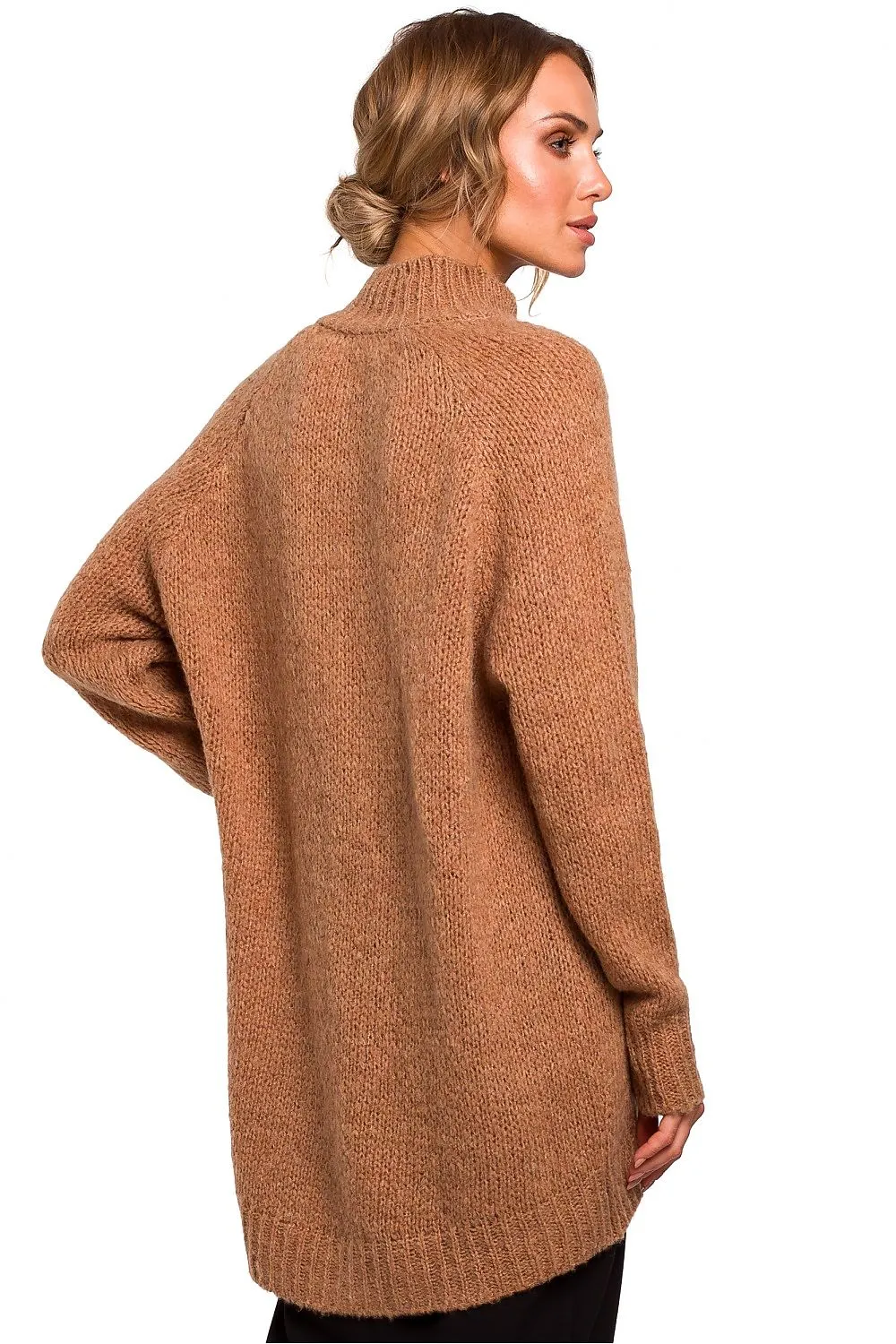 Asymmetric High-Neck Ribbed Sweater