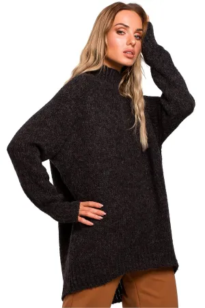 Asymmetric High-Neck Ribbed Sweater
