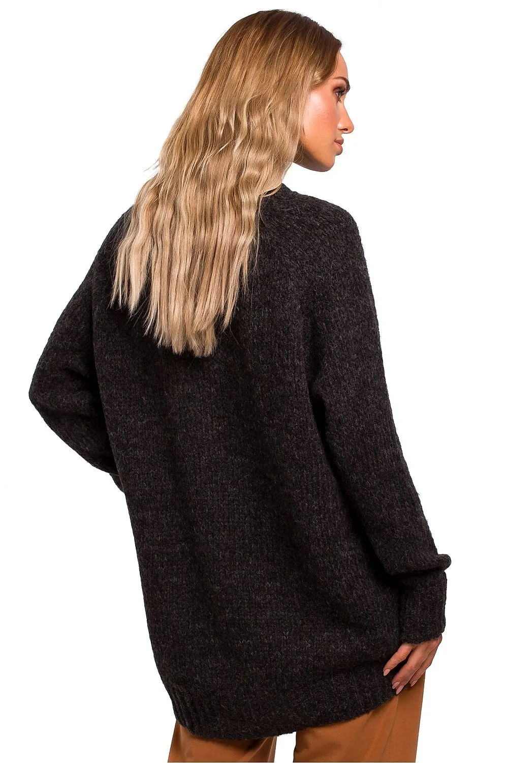 Asymmetric High-Neck Ribbed Sweater