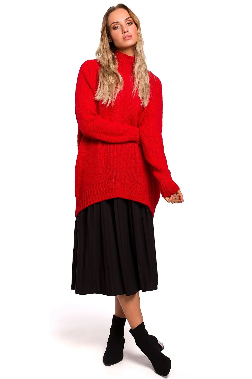 Asymmetric High-Neck Ribbed Sweater