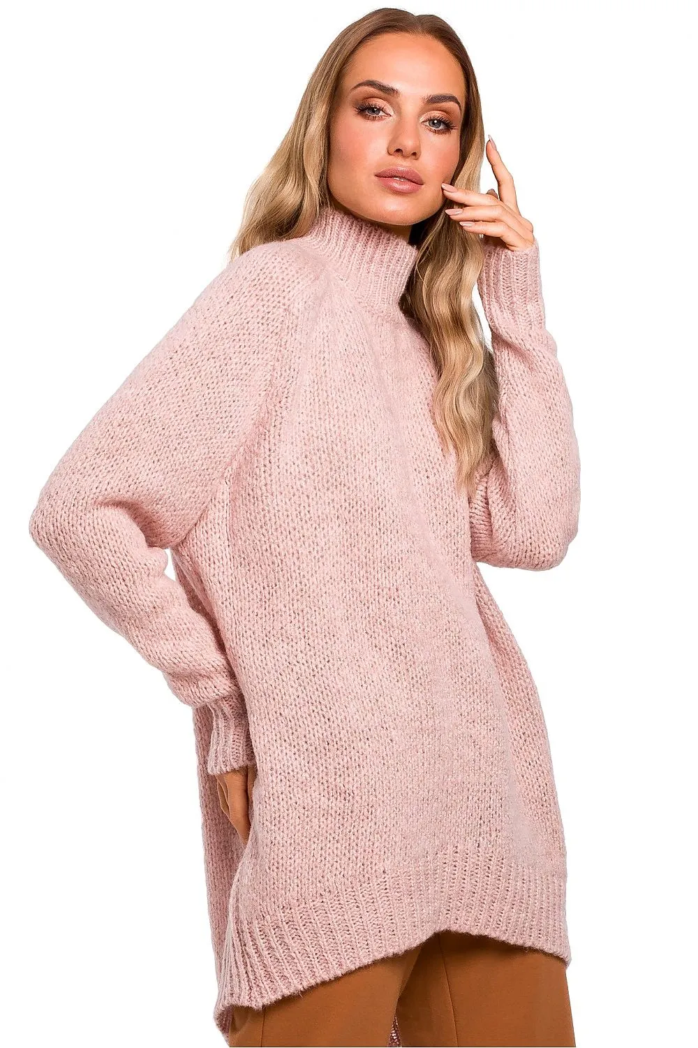 Asymmetric High-Neck Ribbed Sweater