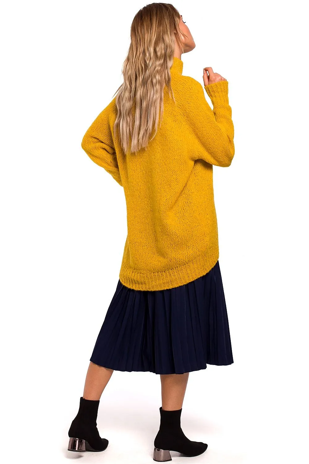 Asymmetric High-Neck Ribbed Sweater