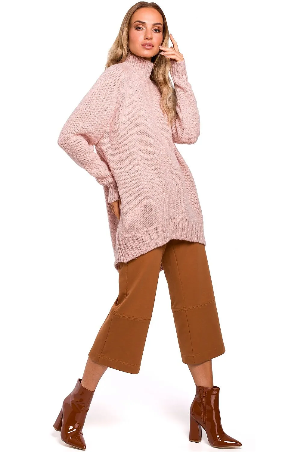 Asymmetric High-Neck Ribbed Sweater