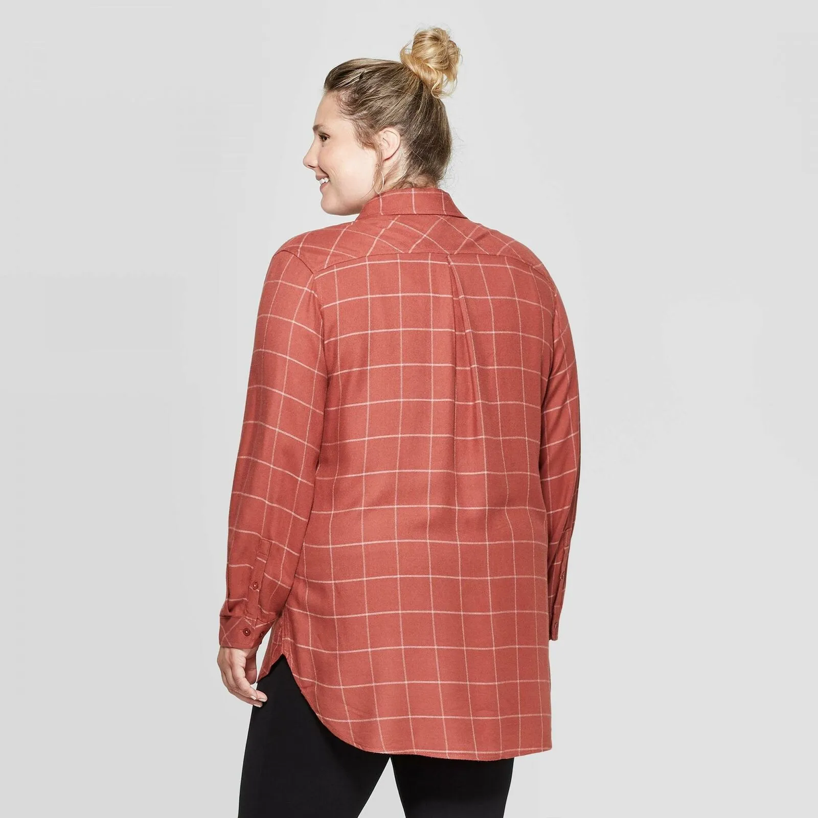 Ava & Viv Plus Size Plaid Long Sleeve Collared Button Down Tunic Shirt