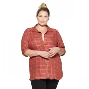 Ava & Viv Plus Size Plaid Long Sleeve Collared Button Down Tunic Shirt