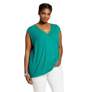Ava & Viv Women's Plus Size Wrap Front Knit Top 2X Teal