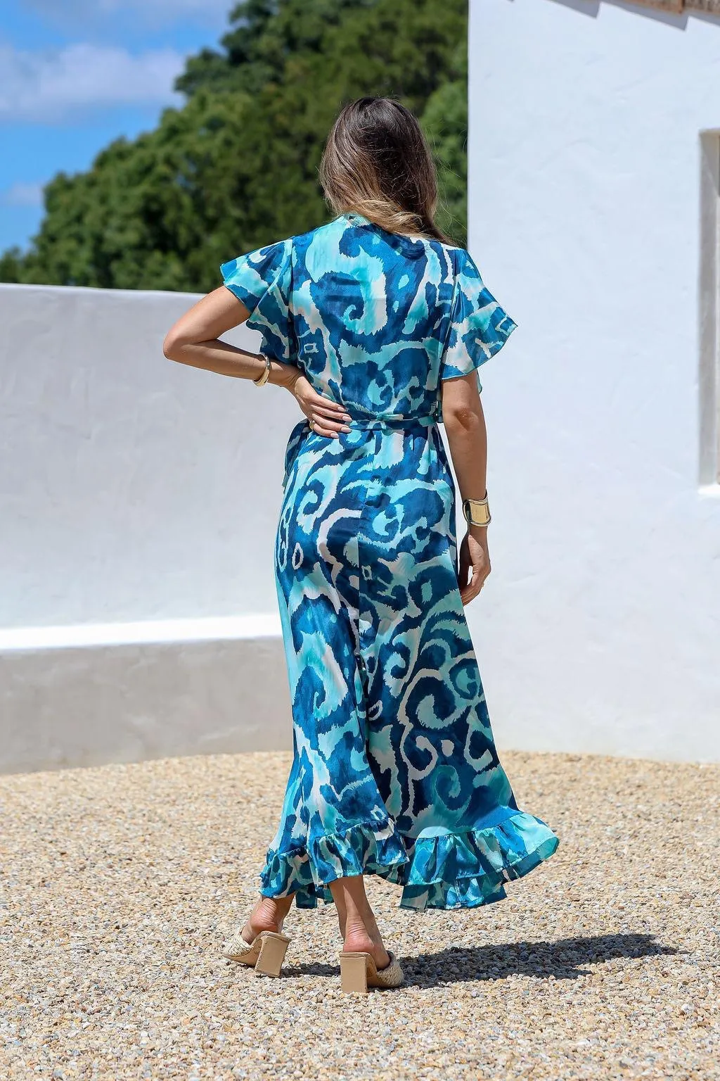 Ava Wrap Dress - Blue Swirl - LT3