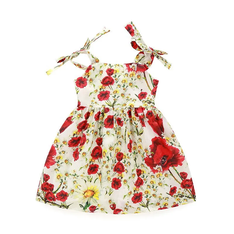 Baby Kids Girls Princess Vest Dress Floral Sleeveless Print Pattern Pleated Beach Dresses 1-7Y NW