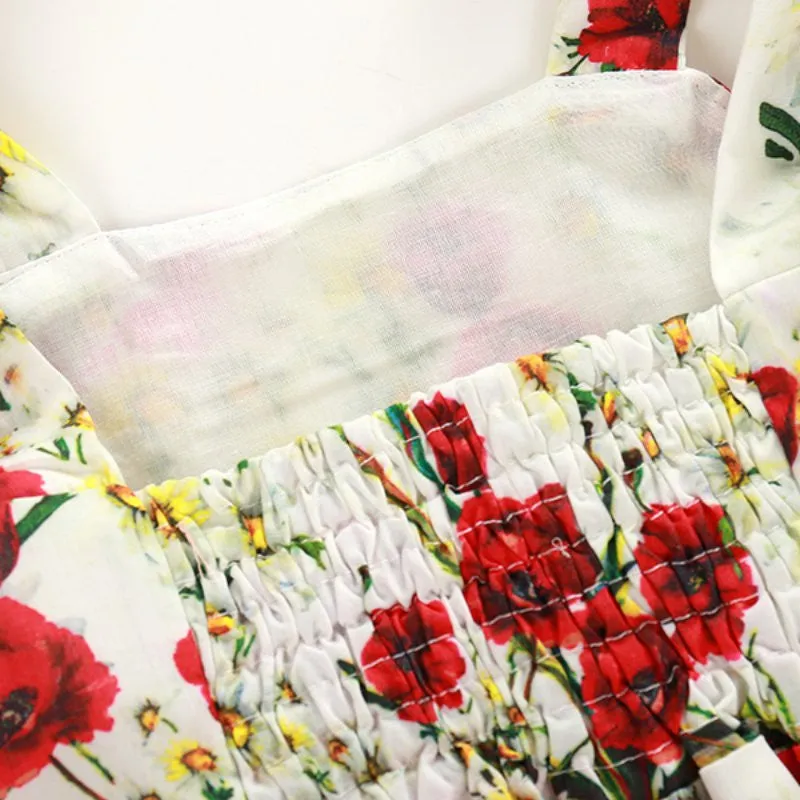 Baby Kids Girls Princess Vest Dress Floral Sleeveless Print Pattern Pleated Beach Dresses 1-7Y NW