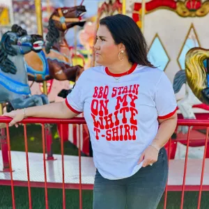 Barbeque Stains on My White With Red Graphics T Shirt