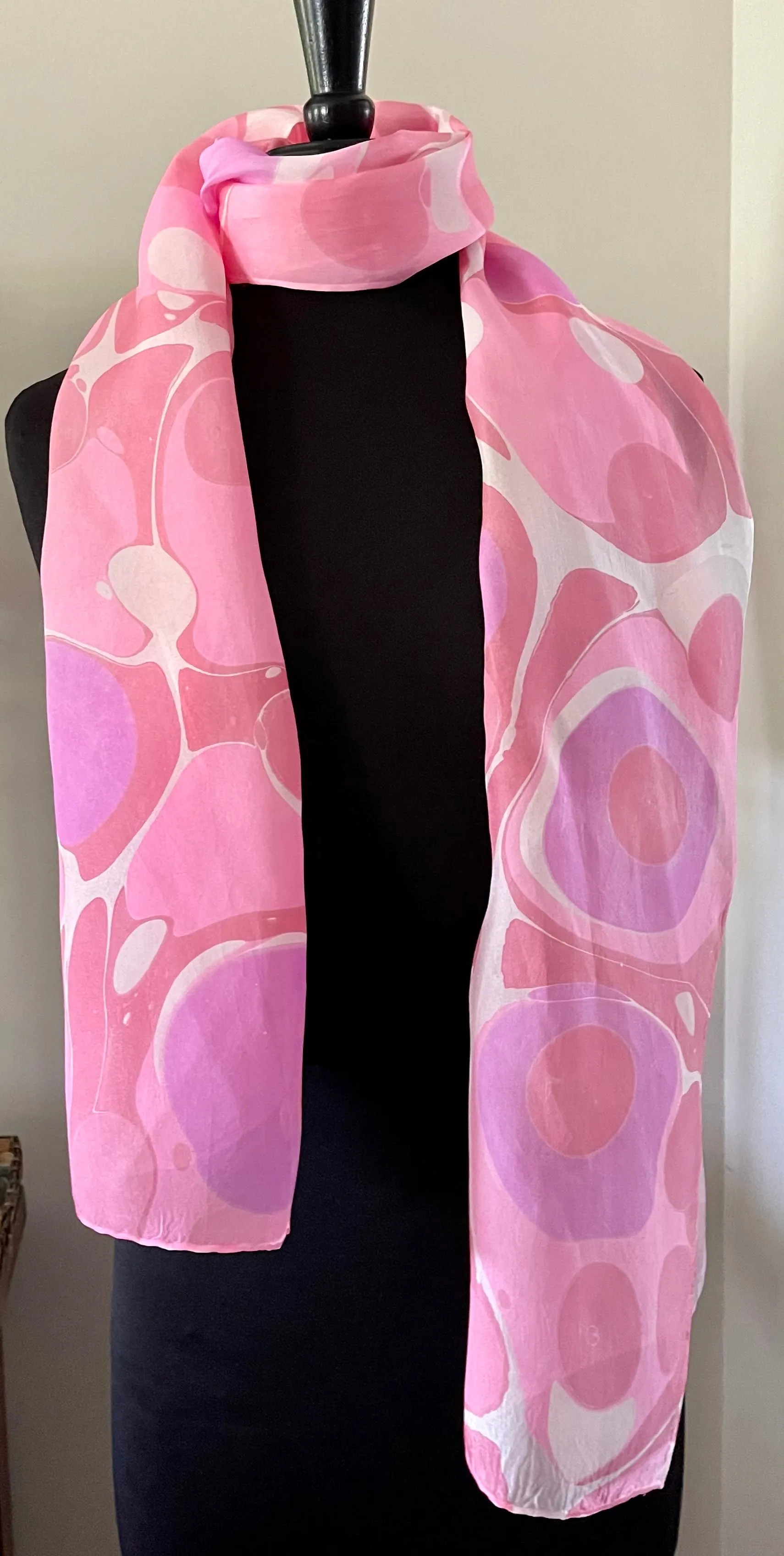 Barbie Pink Polka dots  Habotai Silk 14x72