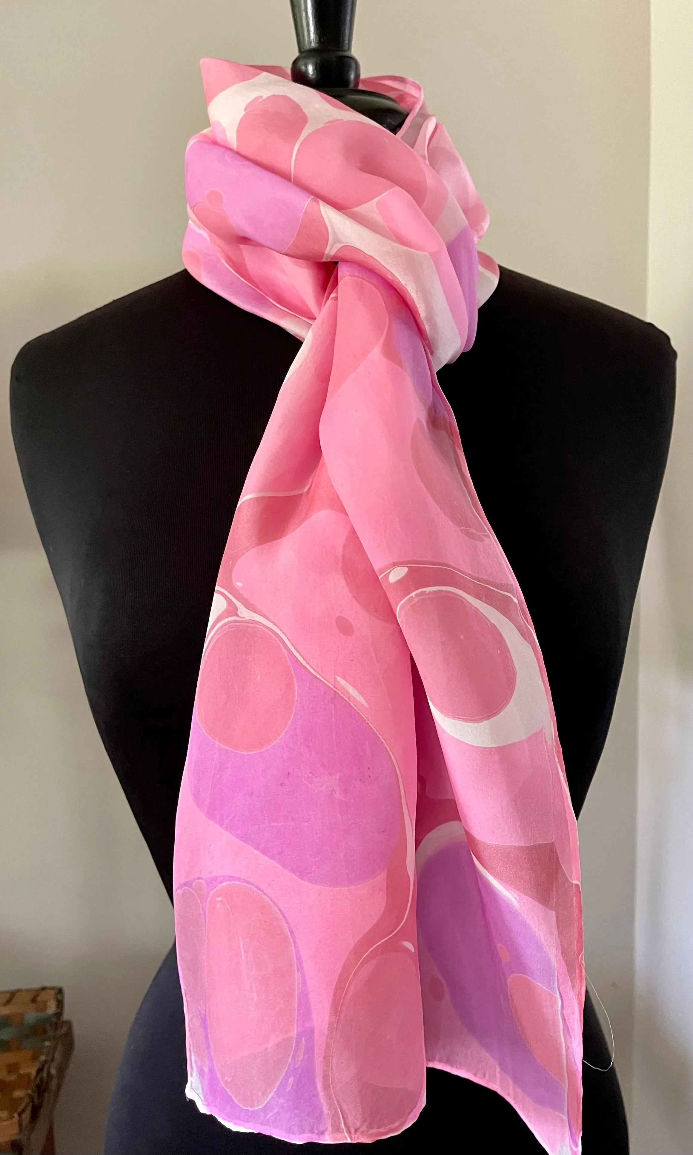Barbie Pink Polka dots  Habotai Silk 14x72