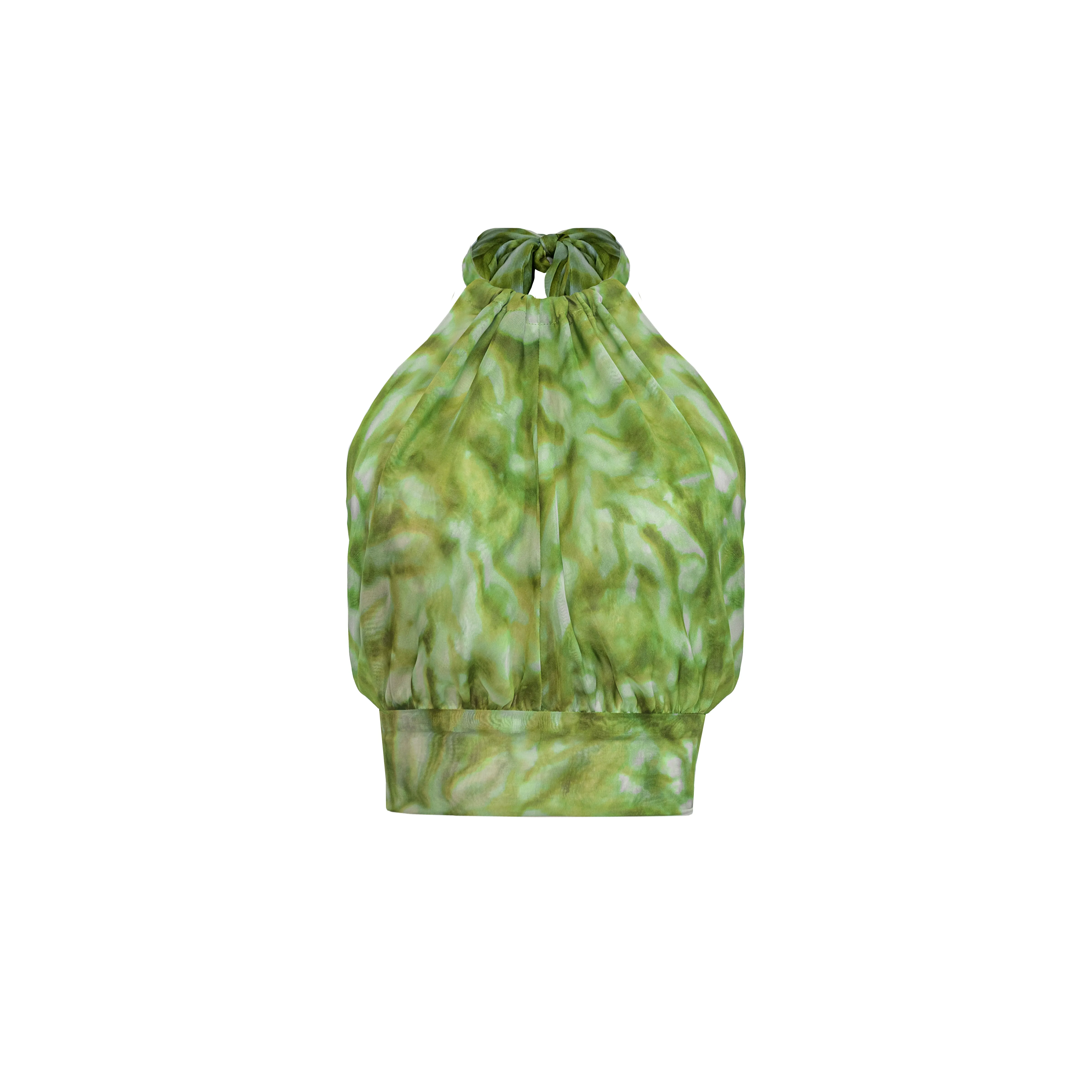 Bardot Top Silk Chiffon - Green Abstract