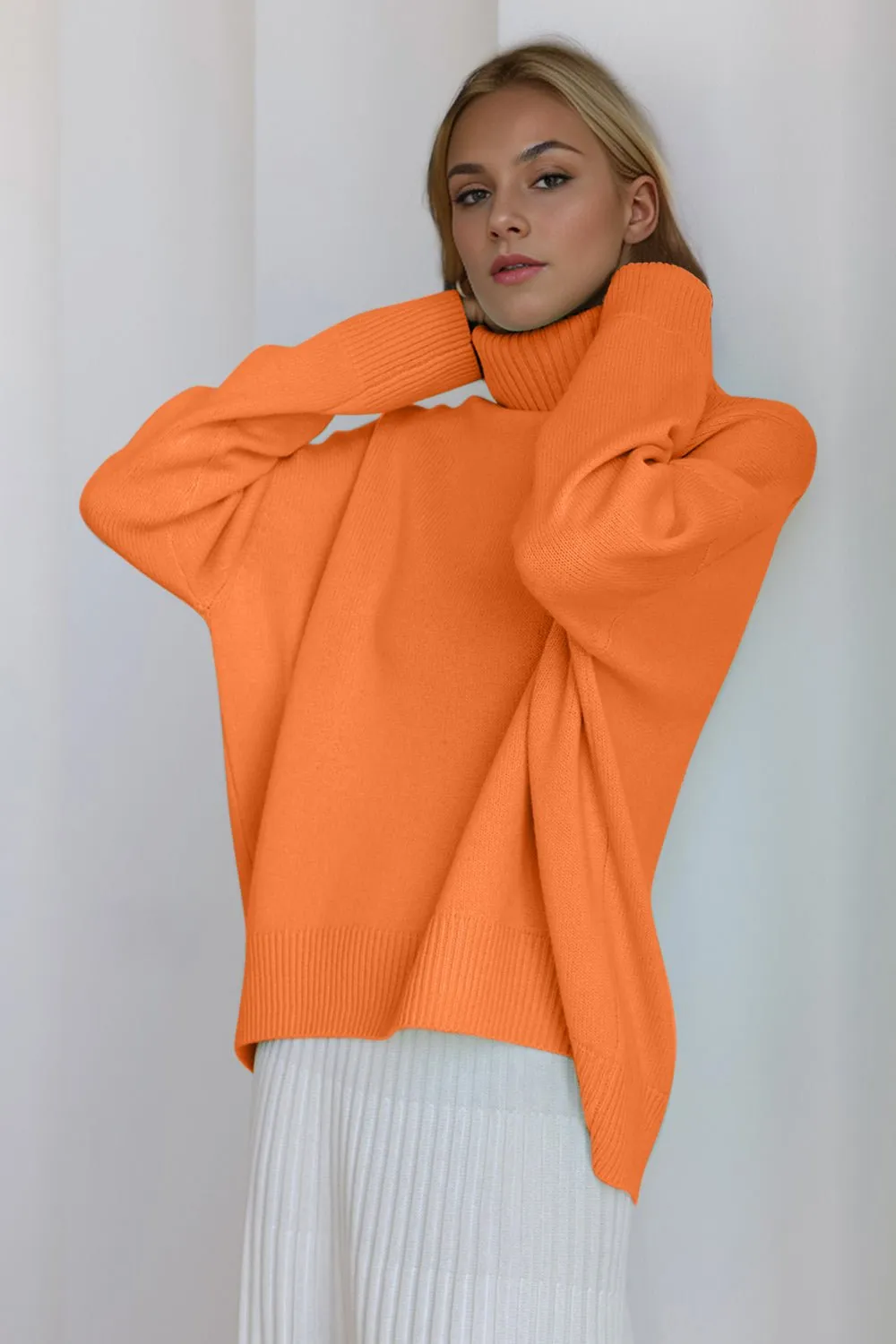 Basic Bae Turtleneck Dropped Shoulder Long Sleeve Sweater
