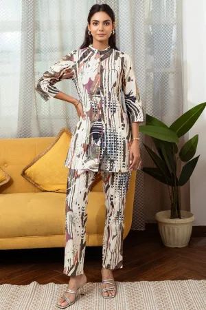 Beige Color Abstract Printed Cotton Co-ord Set