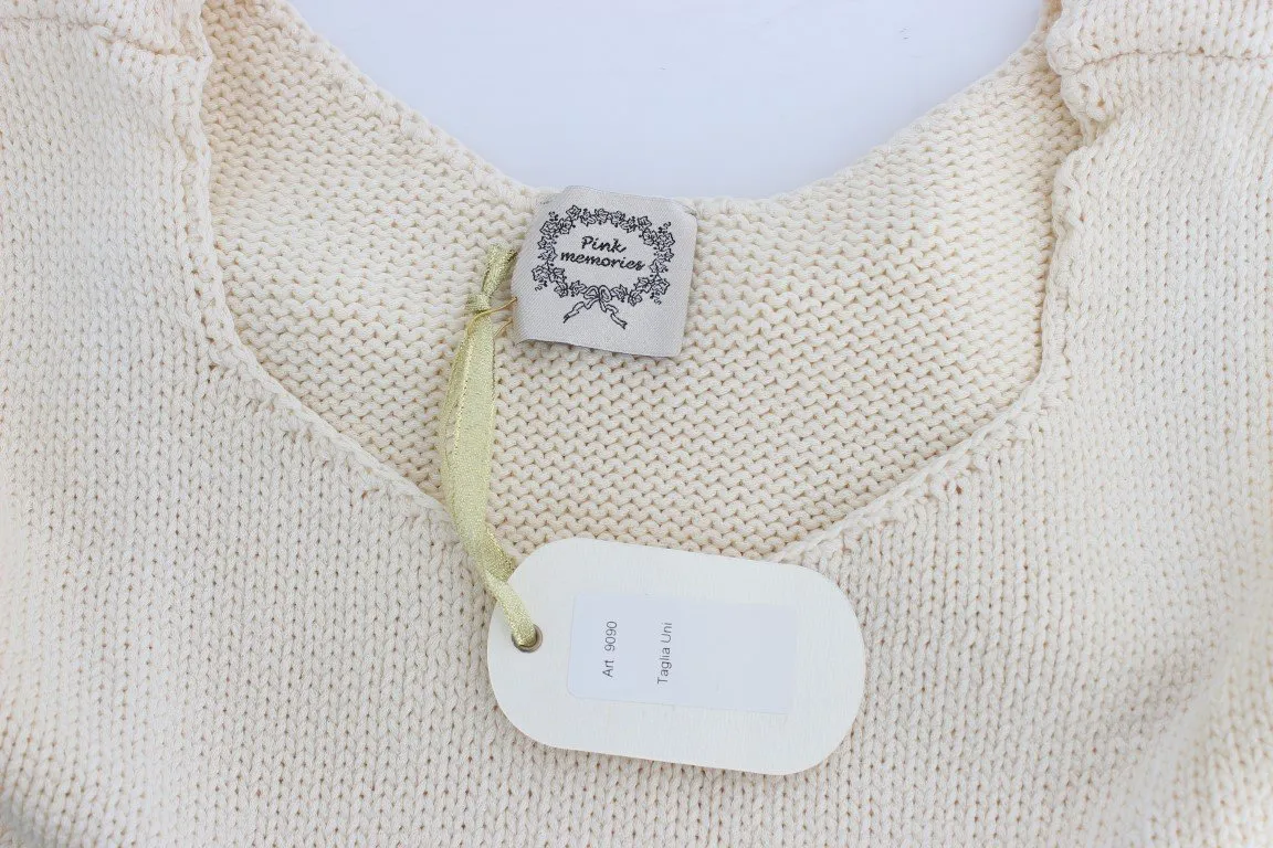 Beige Cotton Blend Knitted Sleeveless Sweater