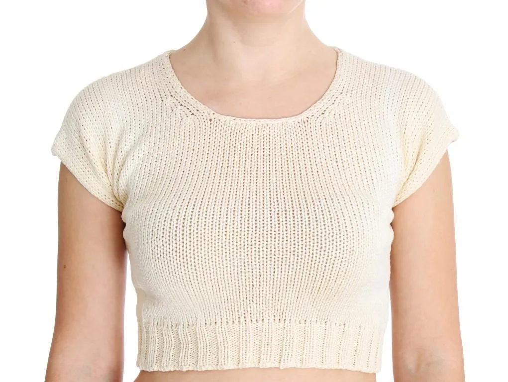 Beige Cotton Blend Knitted Sleeveless Sweater