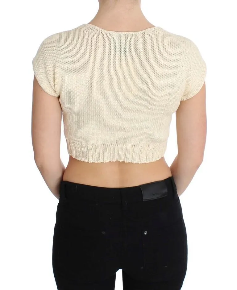 Beige Cotton Blend Knitted Sleeveless Sweater