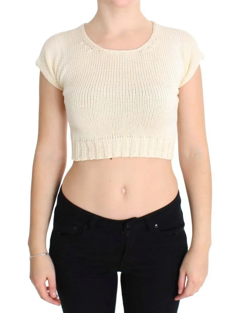 Beige Cotton Blend Knitted Sleeveless Sweater