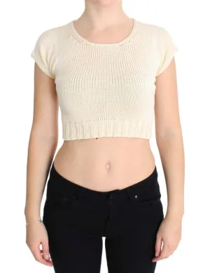 Beige Cotton Blend Knitted Sleeveless Sweater