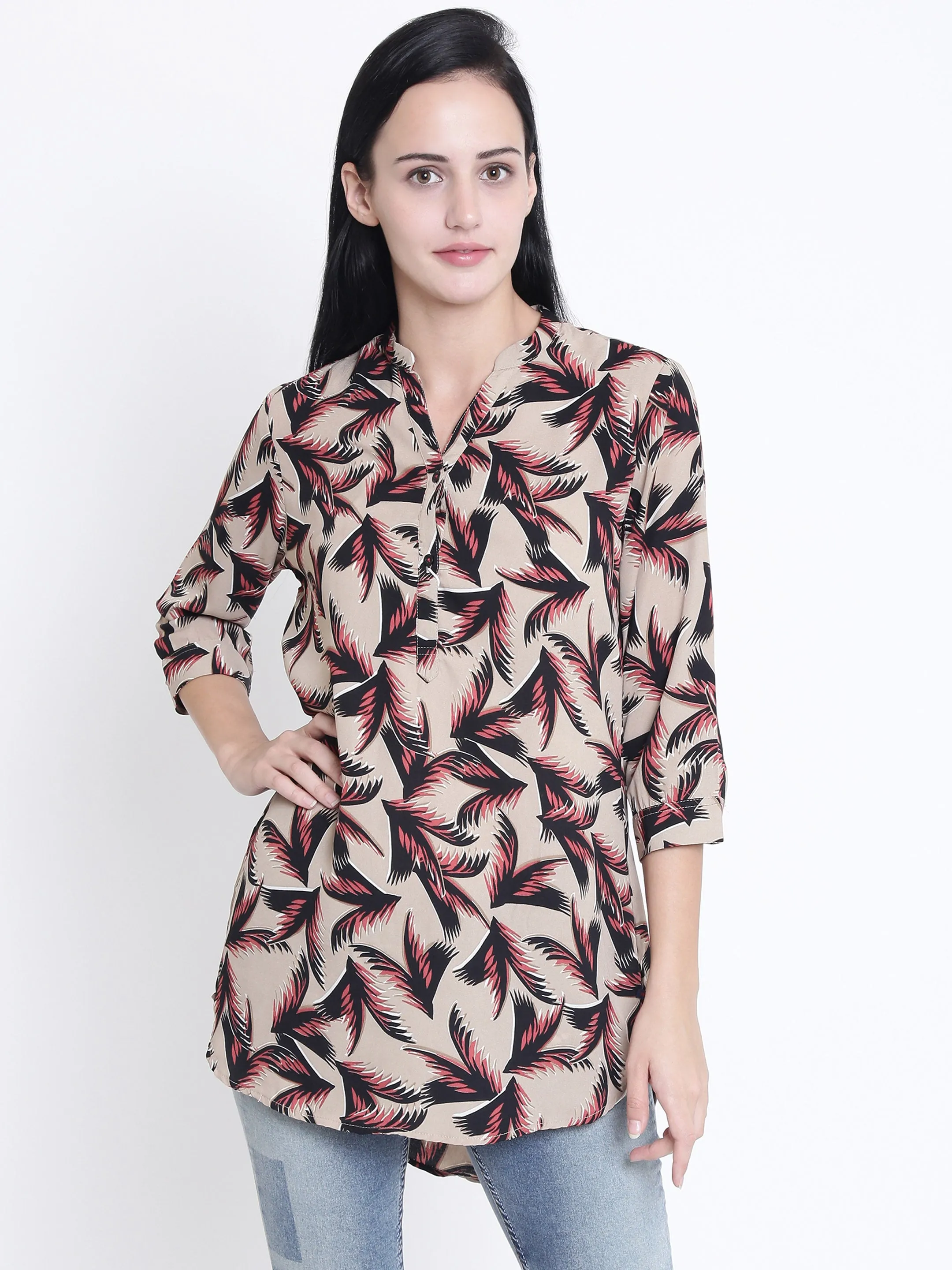 Beige Floral Printed Tops