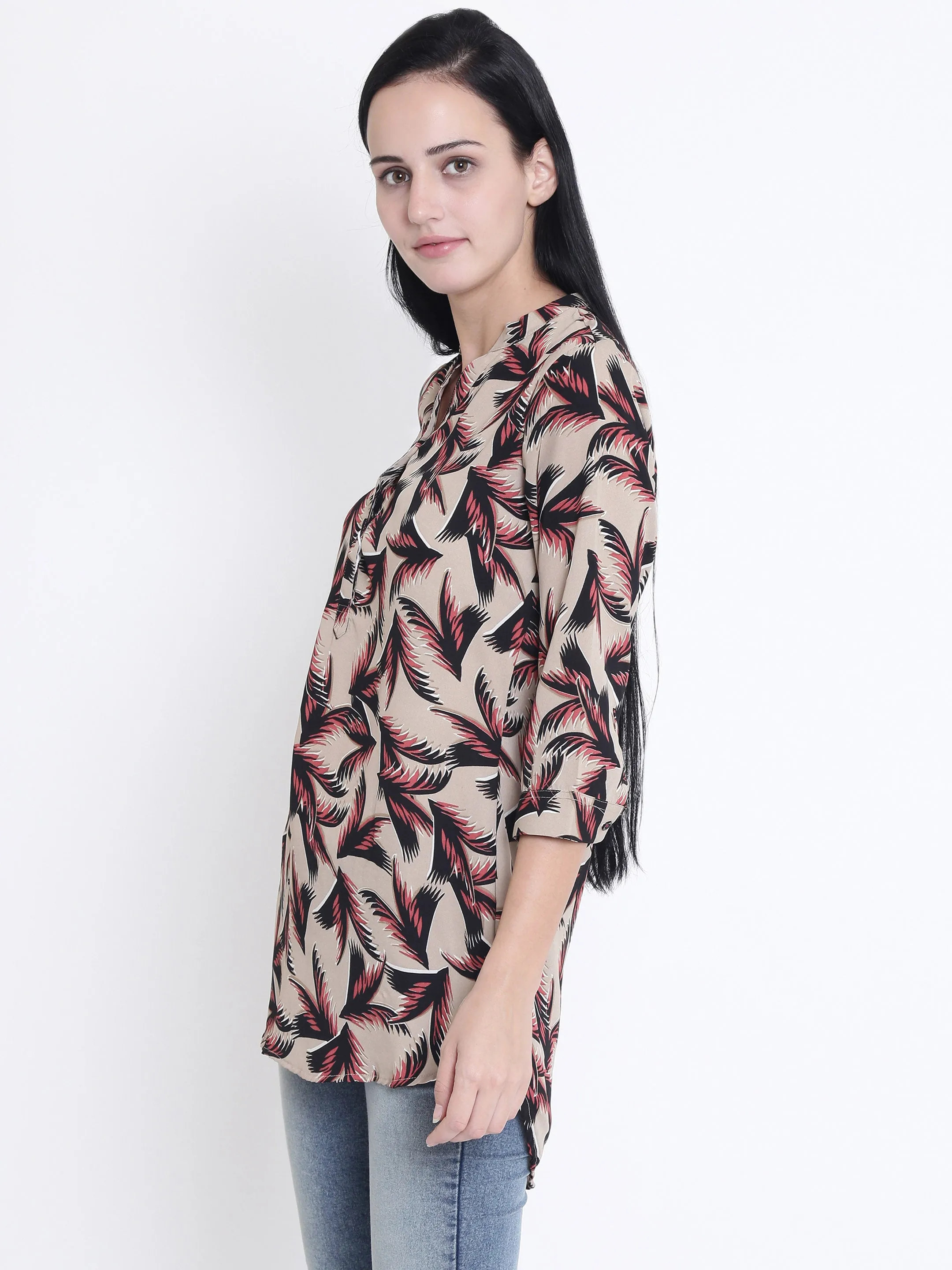 Beige Floral Printed Tops