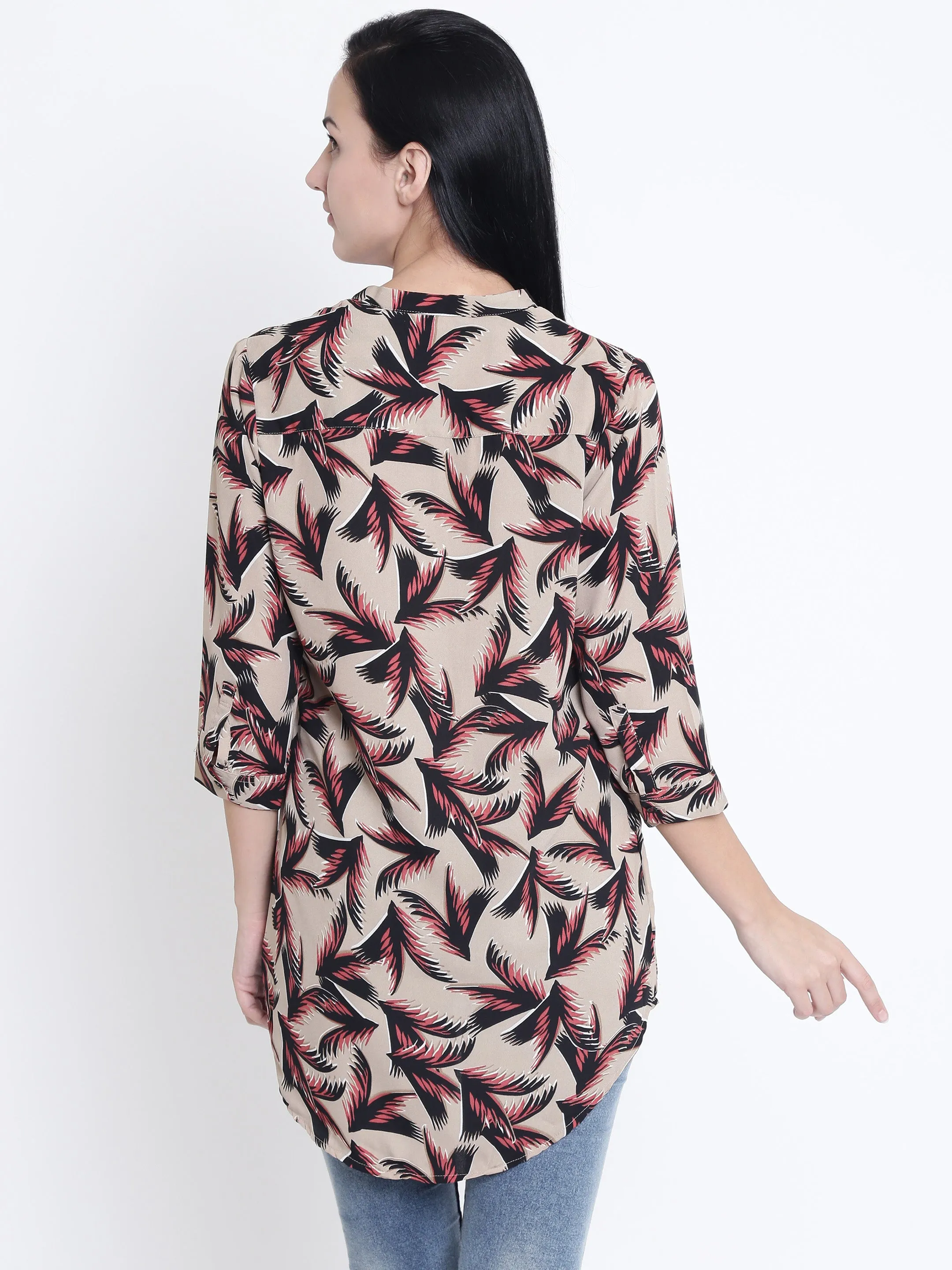 Beige Floral Printed Tops