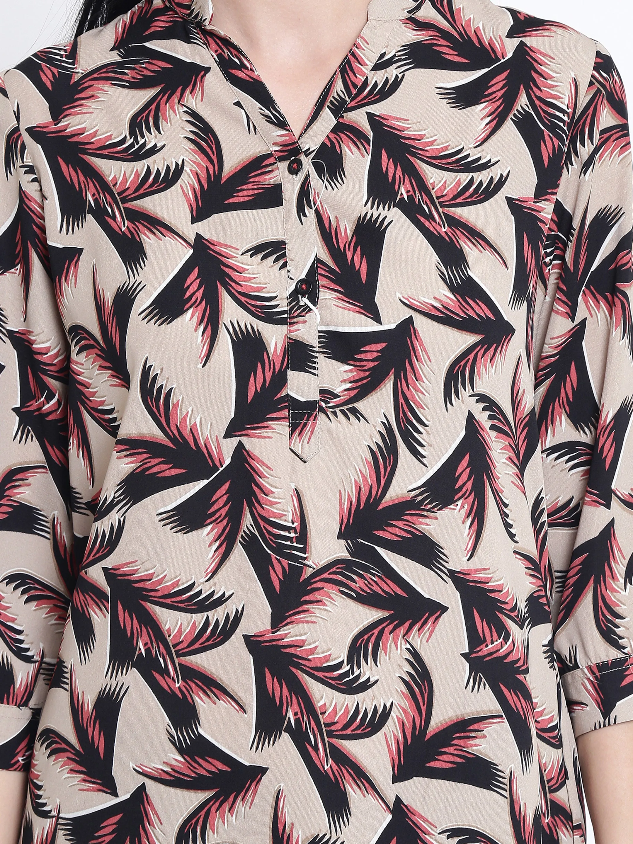 Beige Floral Printed Tops