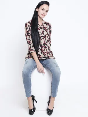 Beige Floral Printed Tops