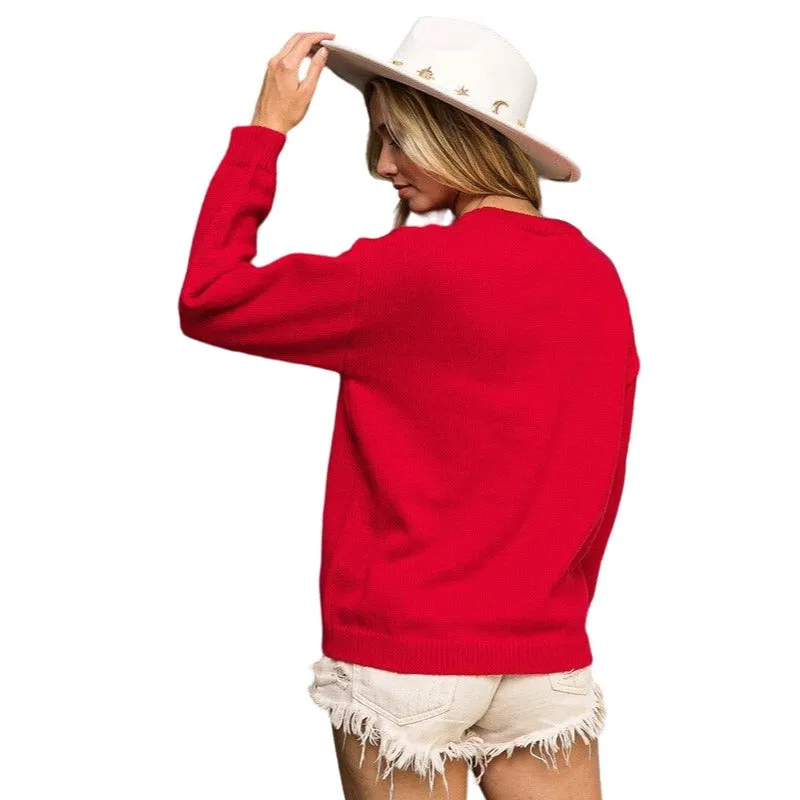 BIBI Green Christmas Sweater with Rudolph and HO HO HO Sequin Embroidery IP5685G-11