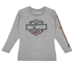 Big Girl's Bar & Shield Long Sleeve Tee - Grey Haather