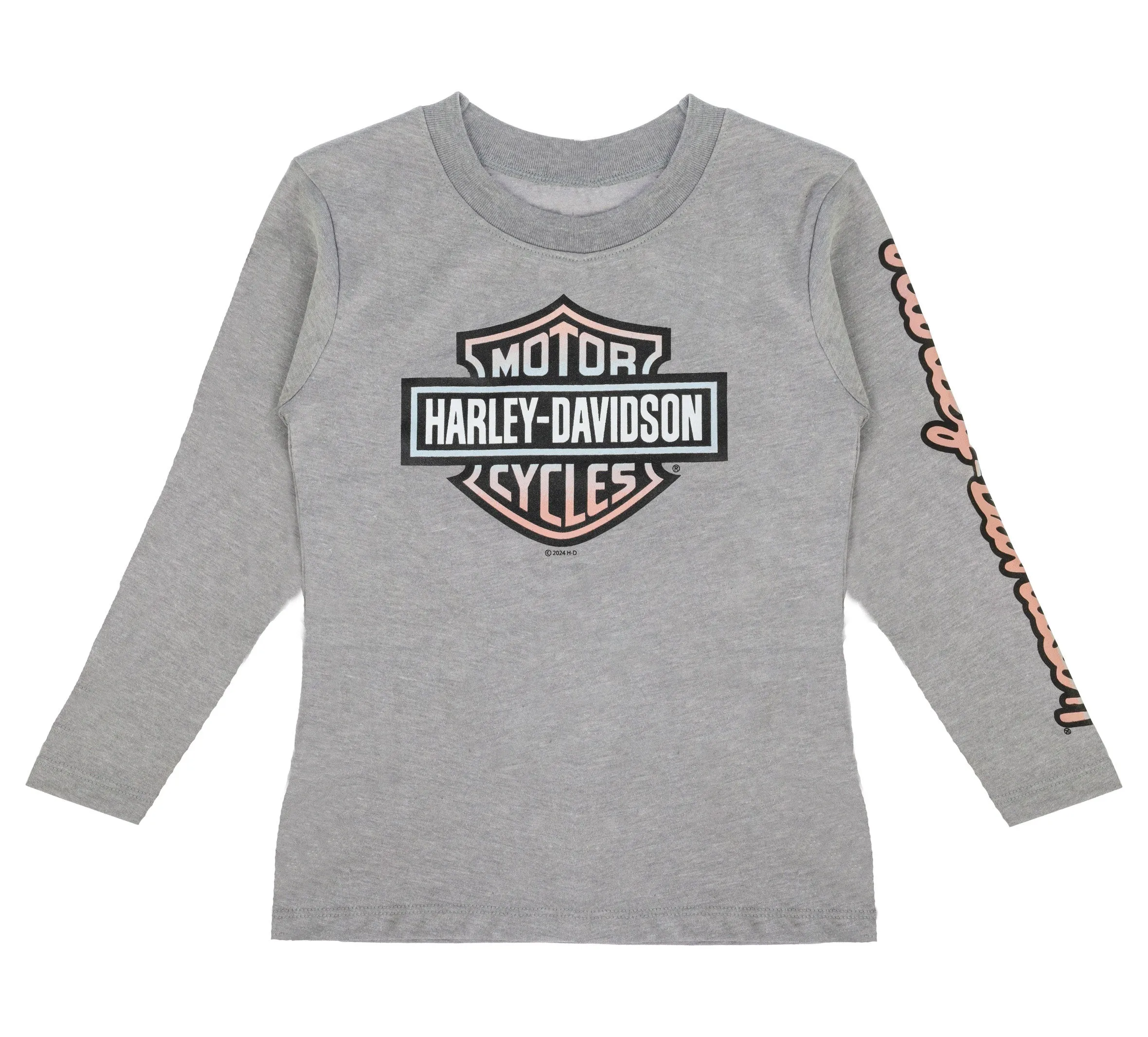 Big Girl's Bar & Shield Long Sleeve Tee - Grey Haather