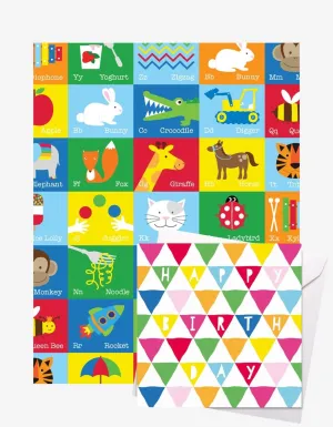 Birthday Alphabet Gift Wrap   Personalised Card Bundle
