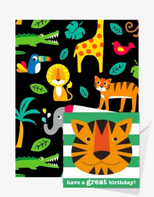 Birthday Jungle Gift Wrap   Personalised Card Bundle