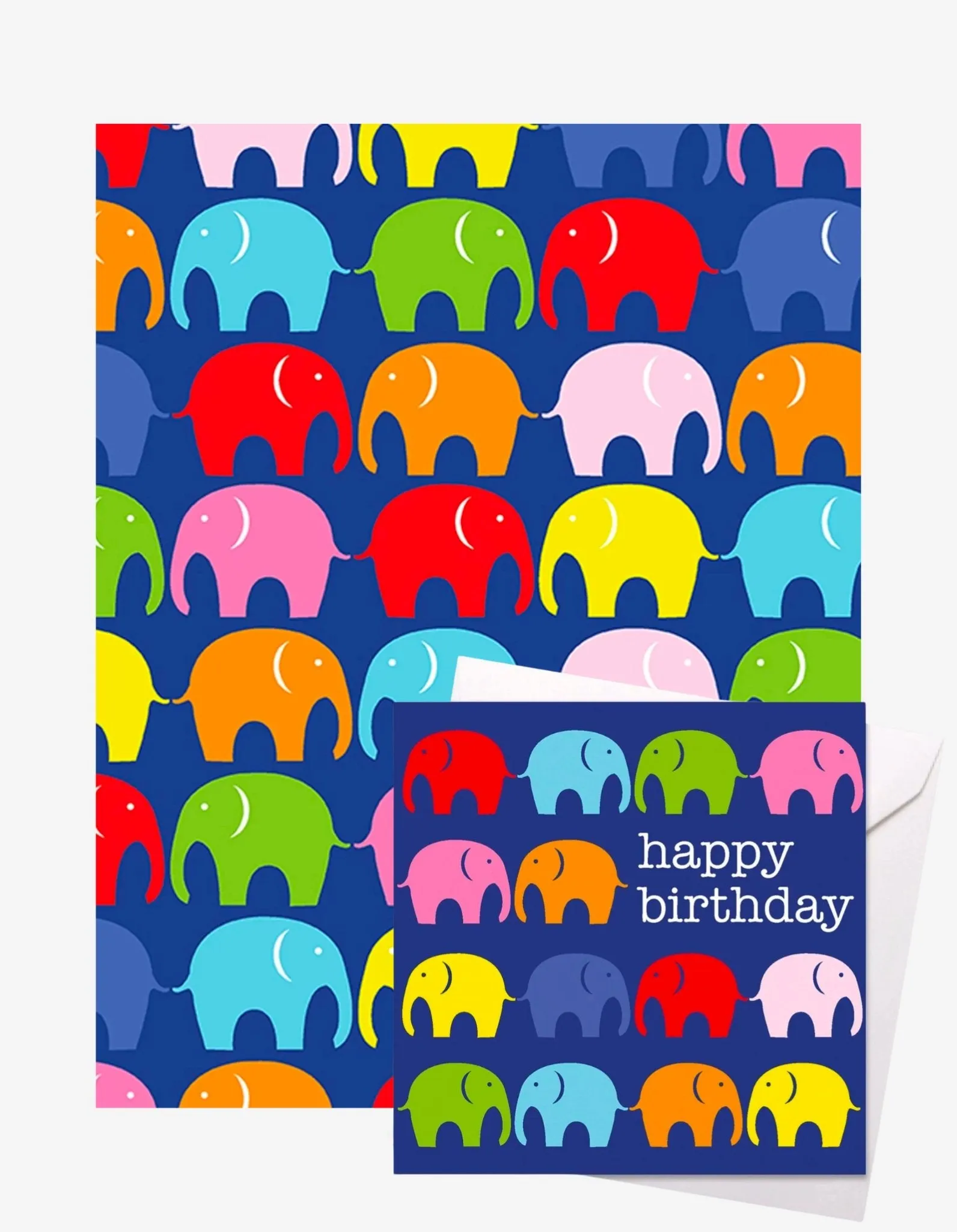 Birthday Multi Elephant Gift Wrap   Personalised Card Bundle