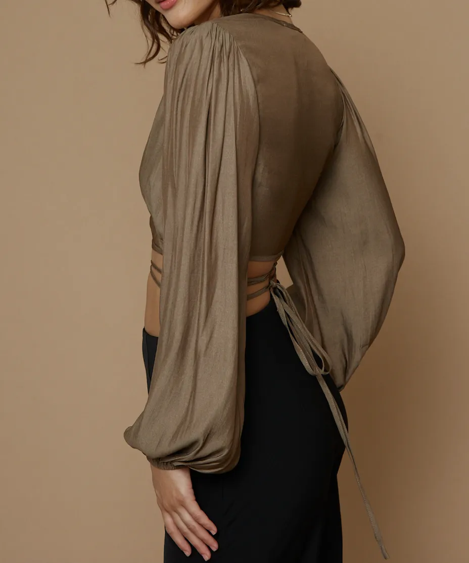 Bishop Sleeve Wrap Tie Crop Top