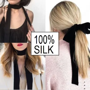 Black 100% Silk Ribbon-SPOIL ME Skinny Silk Scarf