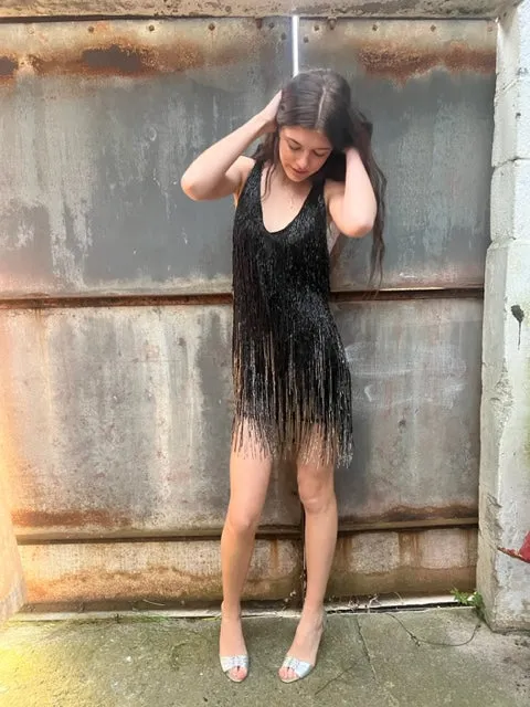 Black and sliver tassel sequin dress