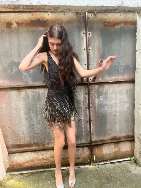 Black and sliver tassel sequin dress