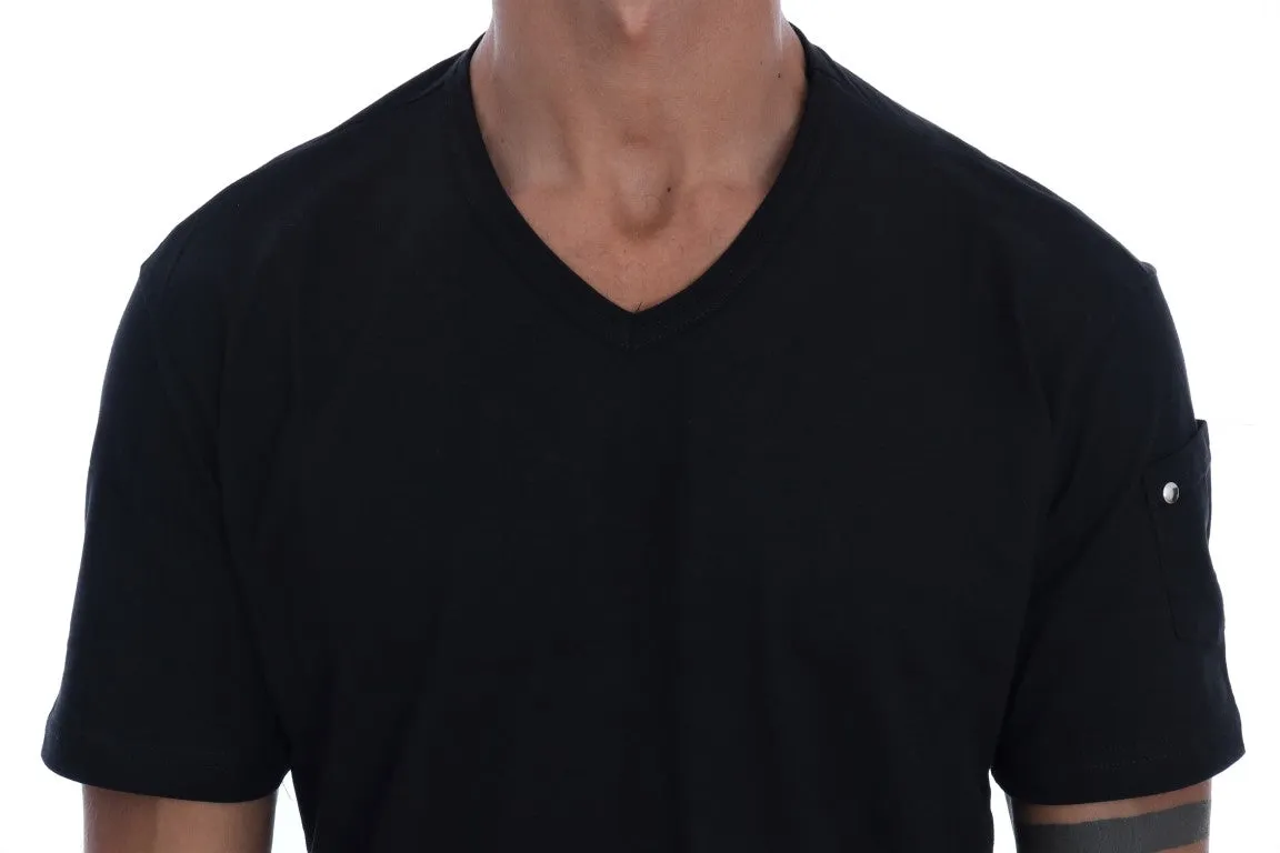 Black Cotton V-neck T-Shirt