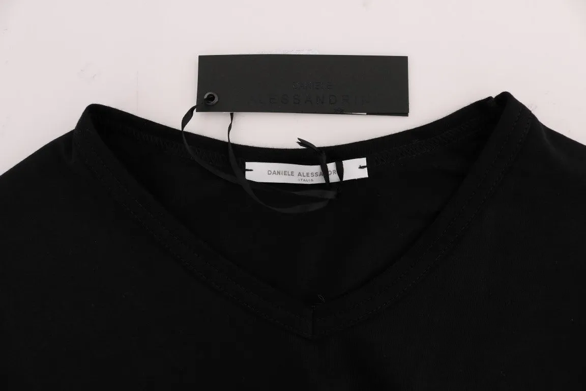 Black Cotton V-neck T-Shirt