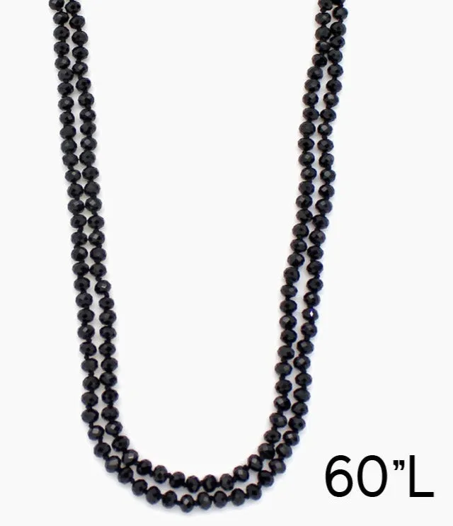 *Black Crystal Long 60” Layering Necklace