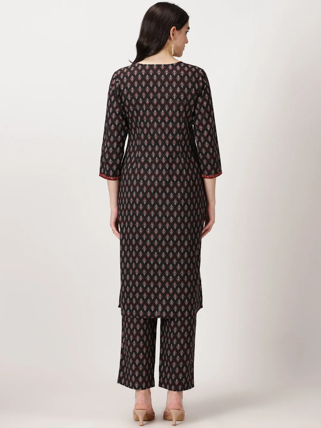 Black Ethnic Motifs Print Cotton Kurta Set