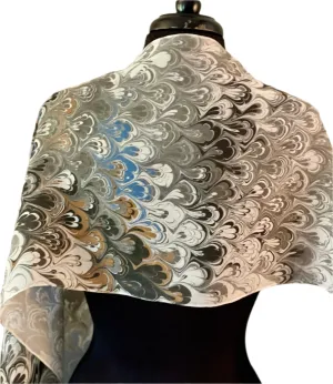 Black gray white bouquet water marbled 8mm Habotai silk.  Hang on the wall, use as a table runner or wear this unique piece .