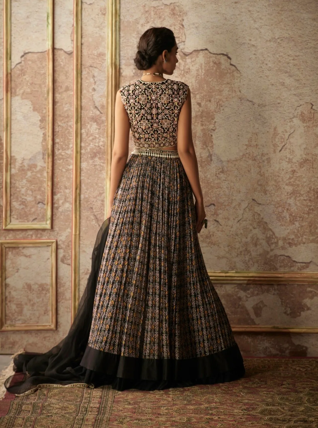 Black Ikat Print Lehenga Set