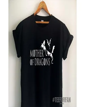 Black Mother of Dragons Cotton Printed T-Shirt For Women
