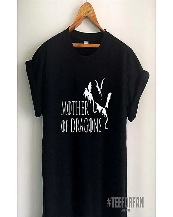 Black Mother of Dragons Cotton Printed T-Shirt For Women