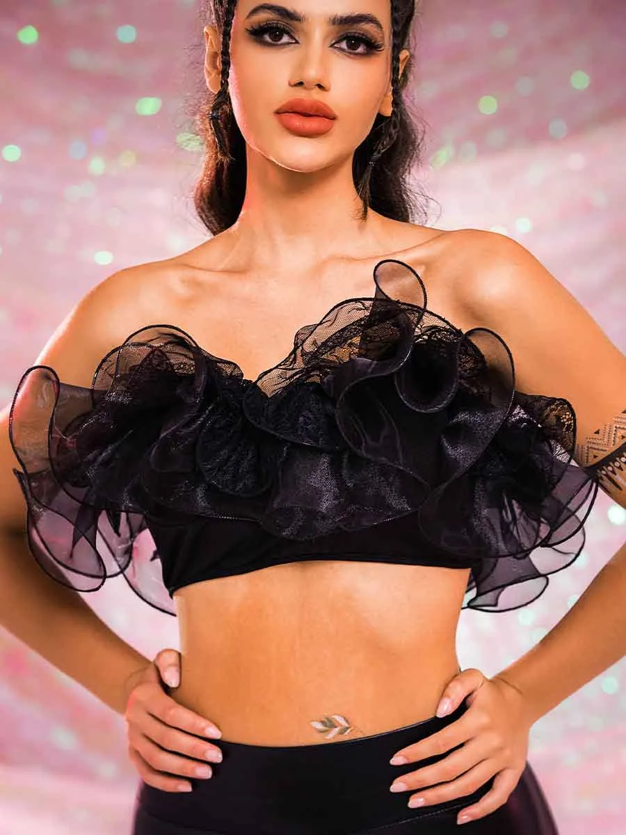 Black Organza Top - Charming Cropped Bandeau Top