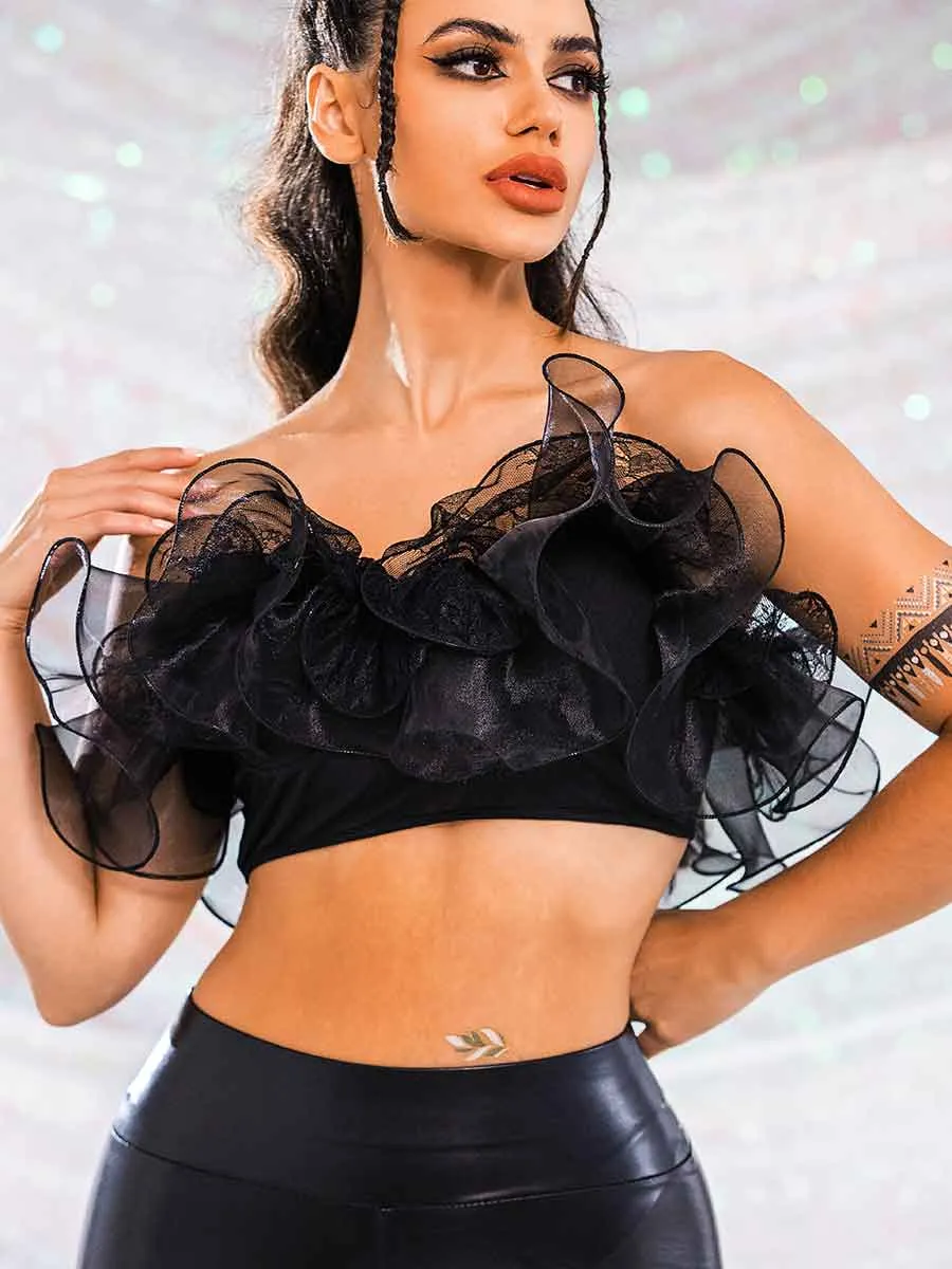 Black Organza Top - Charming Cropped Bandeau Top