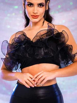 Black Organza Top - Charming Cropped Bandeau Top